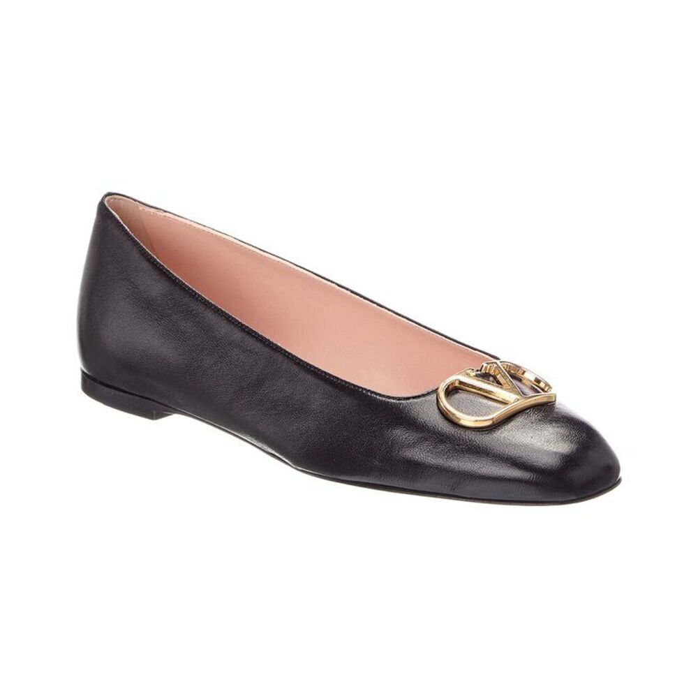 Valentino Vlogo Signature Leather Ballerina Flat, Black